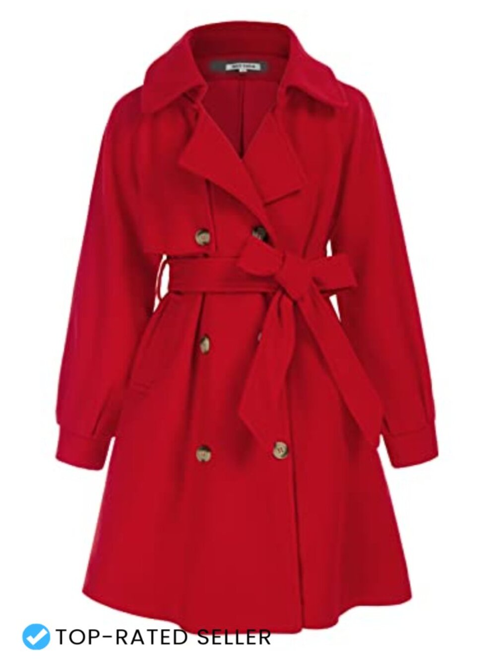 Girls Double Breasted Trench Coat Belted Winter Dress Coat